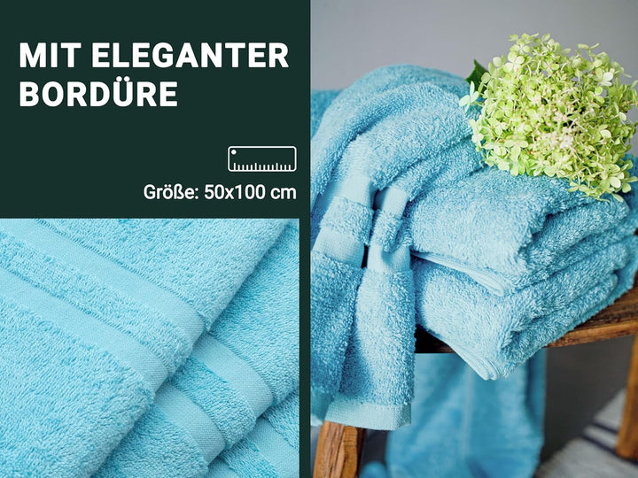 ZOLLNER 10er Set Handtücher, kleine Duschtücher, 50x100 cm, Baumwolle, Aqua Aqua 10er set, Aqua 10er