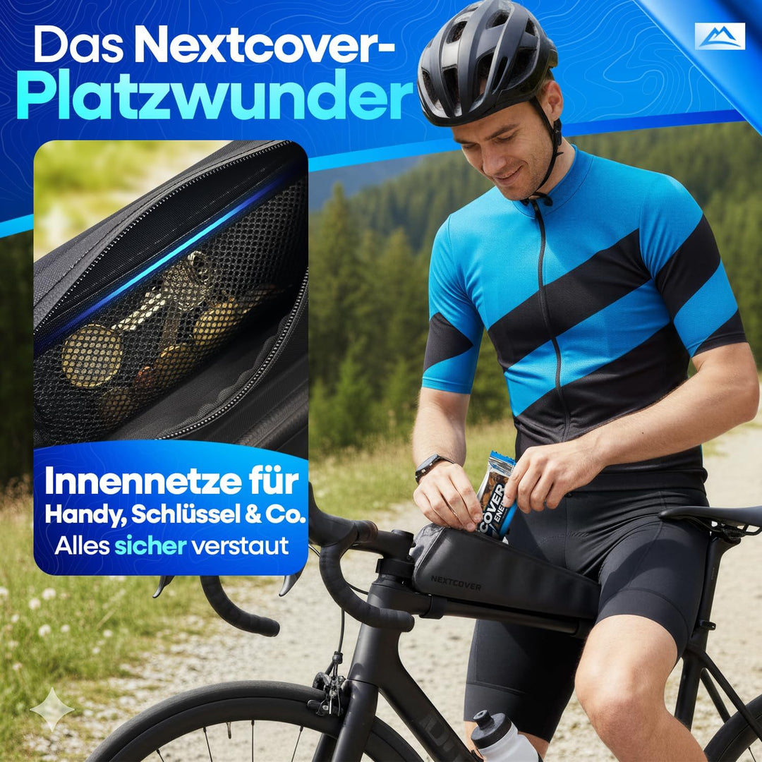 Nextcover® Bikepacking Oberrohrtasche Klett I 100% Wasserdicht Dank AquaShield-TPU I Kompakte Rahmen