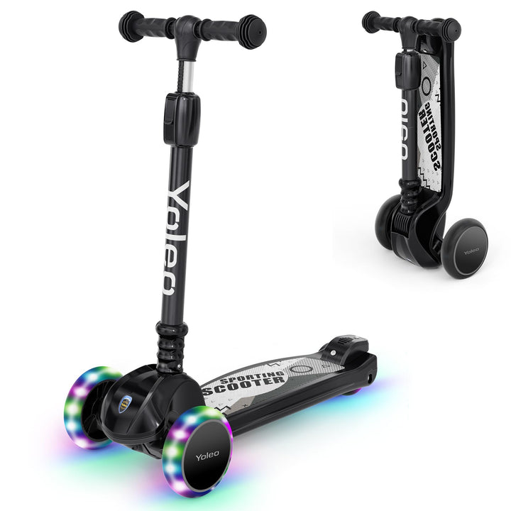 YOLEO Kinderoller Kinderscooter Dreiradscooter mit LED Räder, 2-Rädern Hinterbremsen,4 Höhenverstell