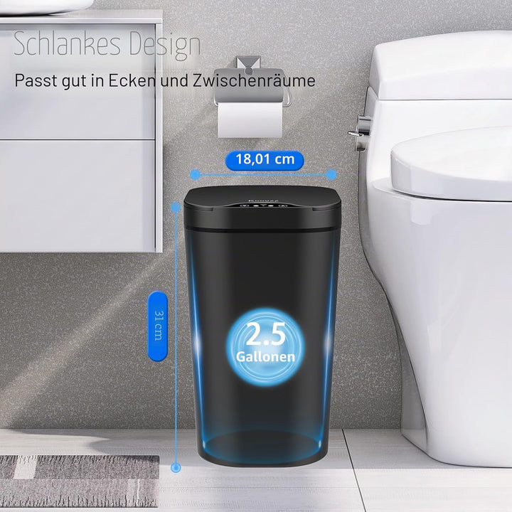 2er Set Mülleimer Bad mit Sensor, 10L Automatischer Mülleimer mit Deckel, Elektrischer Mülleimer für