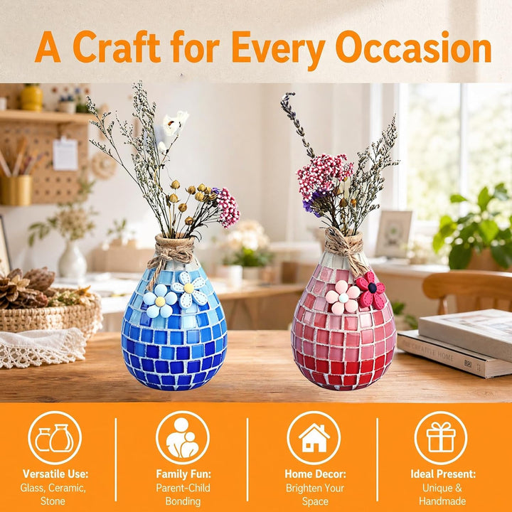 VETOLAKA 2 Stück Mosaik Bastelset, Glasmosaik Kerzenhalter Kit, Mosaiksteine zum Basteln, Basteln Kl