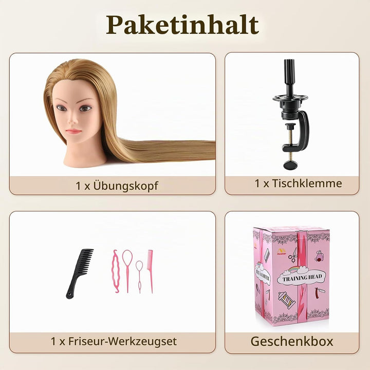 Frisierkopf 100% Synthetisches Haar übungskopf Friseur 26” Trainingsköpfe Puppenkopf Friseur Kopf Mi