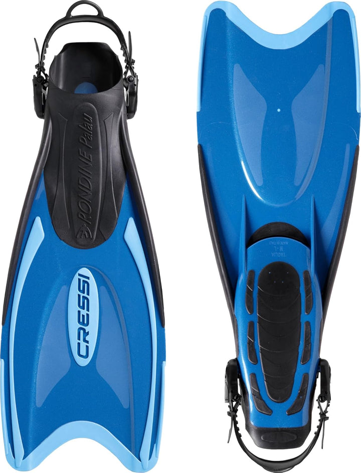 Cressi Palau Saf Fins Einstellbare Kurze Flossen zum Schwimmen und Schnorcheln Blau/Azurblau Lange F