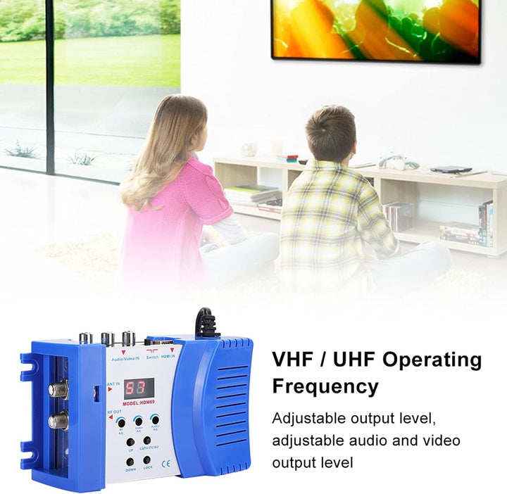 HF-HDMI-Modulator, HDM69 Digitaler AV-zu-HF-Konverter VHF UHF PAL Tragbarer Standard-Modulator für E