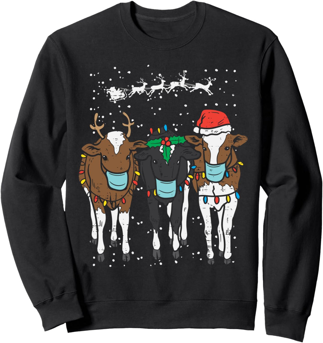 Reindeer Cows Face Mask Farmer Christmas Quarantine Gift Sweatshirt