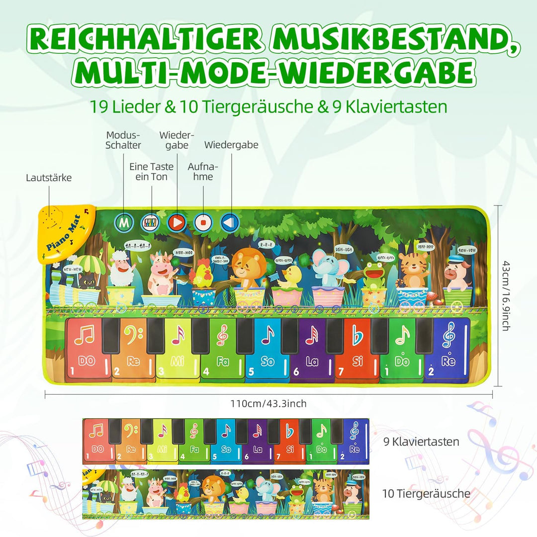 Carehabi Musikmatte Kinder ab 1 Jahr Baby Spielzeug ab 1 Jahr kinderspielzeug Musikinstrumente mit 1