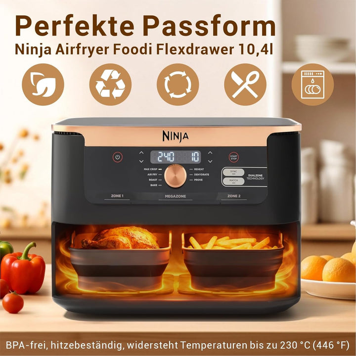 Heissluftfritteuse Zubehör für Ninja Foodi Flexdrawer AF500EU 10,4L, Faltbar Silikonform Heissluftfr