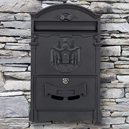 Verda Briefkasten Retro Antik Vintage Postkasten Wandbriefkasten Alu 3D-Relief Schwarz [40 x 25,5 x