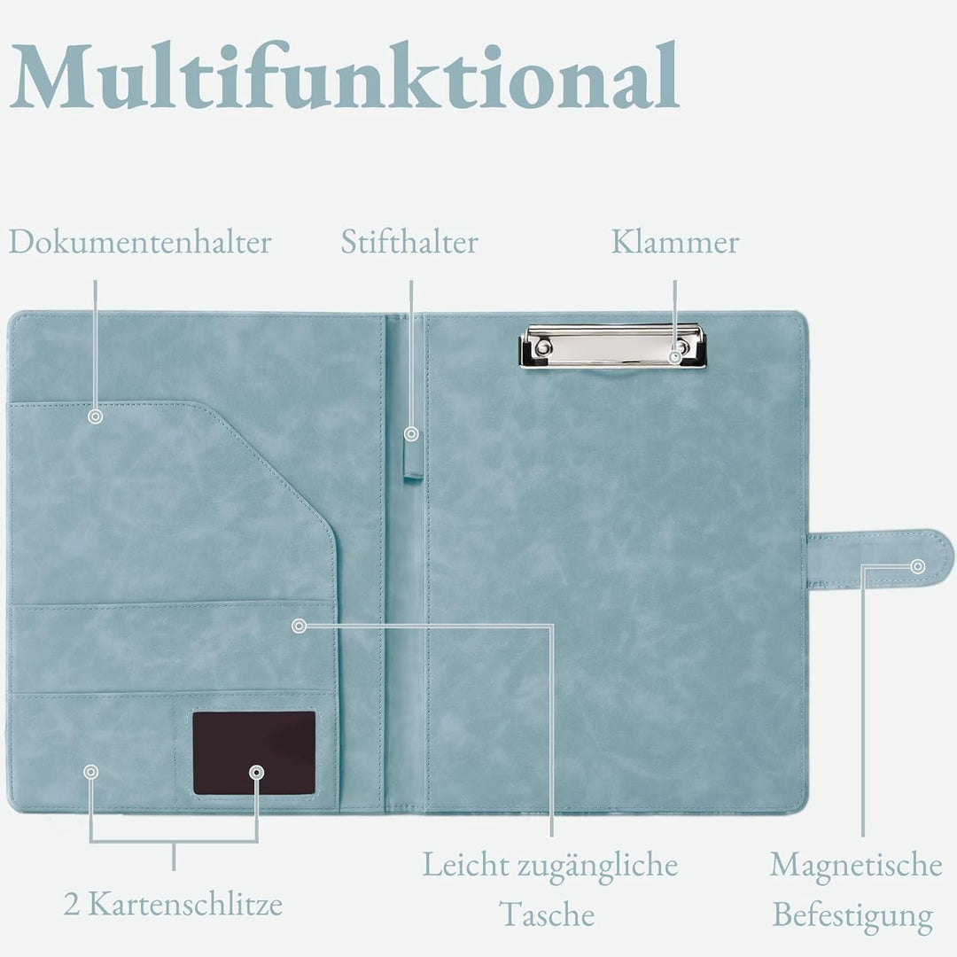 Mymazn Klemmbrett A4 mit Deckel, Mappe A4 Schreibmappe Klemmbrettmappe, PU-Leder Konferenzmappe mit