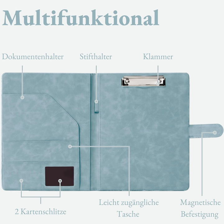 Mymazn Klemmbrett A4 mit Deckel, Mappe A4 Schreibmappe Klemmbrettmappe, PU-Leder Konferenzmappe mit