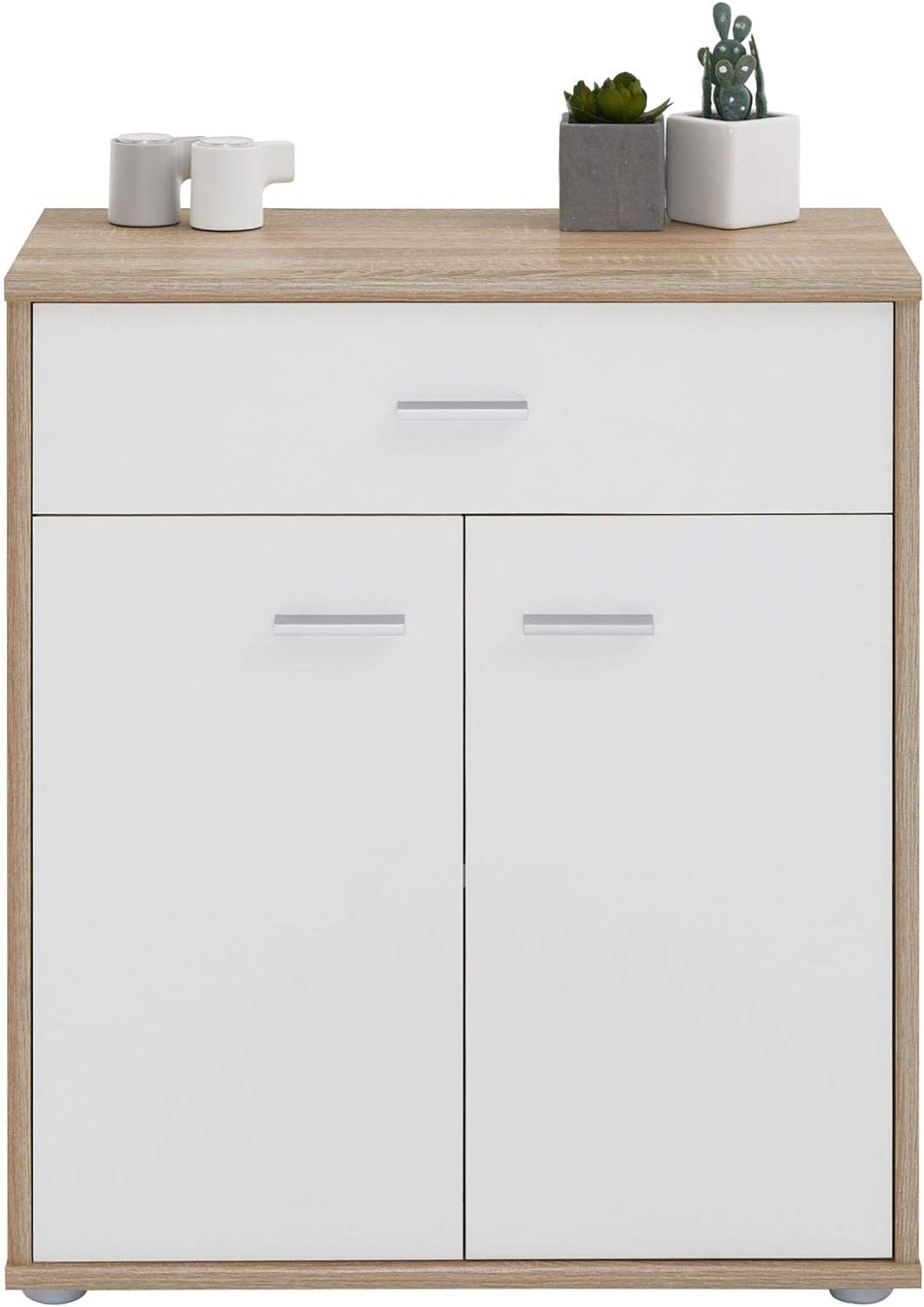 CARO-Möbel Kommode Sideboard Schrank Tommy in Sonoma Eiche/weiss, Anrichte mit 1 Schublade und 2 Tür