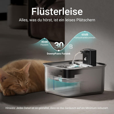 DownyPaws Katzenbrunnen Edelstahl Kabellos, Trinkbrunnen für Katze Edelstahl mit Bewegungsmelder und