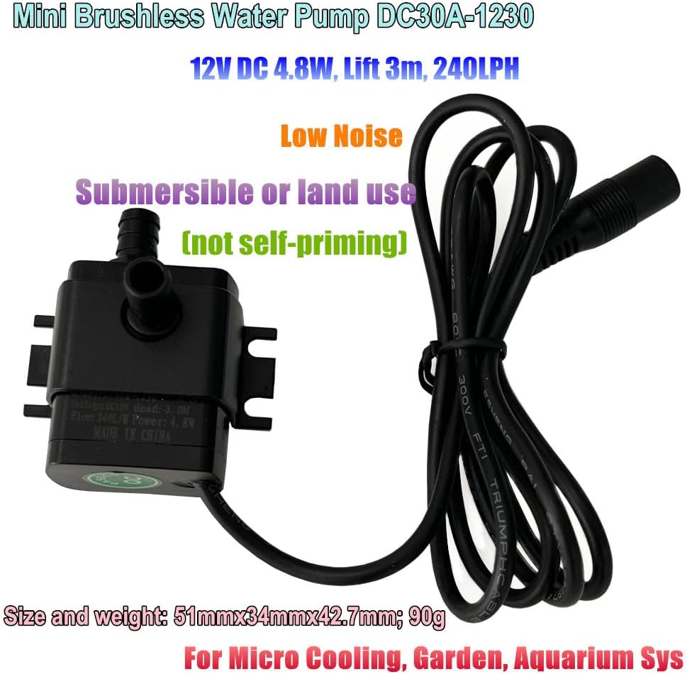 SHYSKY DC30A-1230 Mini bürstenlose DC Wasserpumpe 12V 4.8W 240L/h Hubhöhe 3m Lift Stabile und geräus
