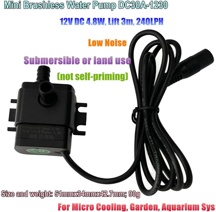SHYSKY DC30A-1230 Mini bürstenlose DC Wasserpumpe 12V 4.8W 240L/h Hubhöhe 3m Lift Stabile und geräus