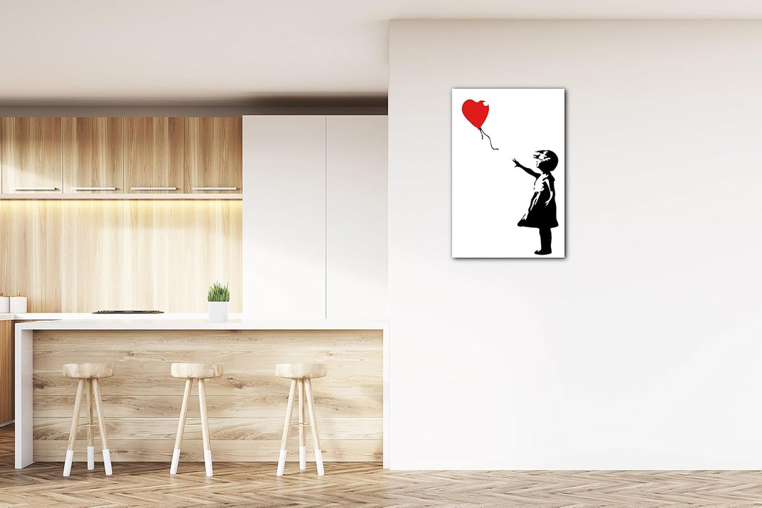 Printed Paintings Leinwand (70x100cm): Banksy Balloon Girl Mädchen mit Luftballon Street Art 100L x