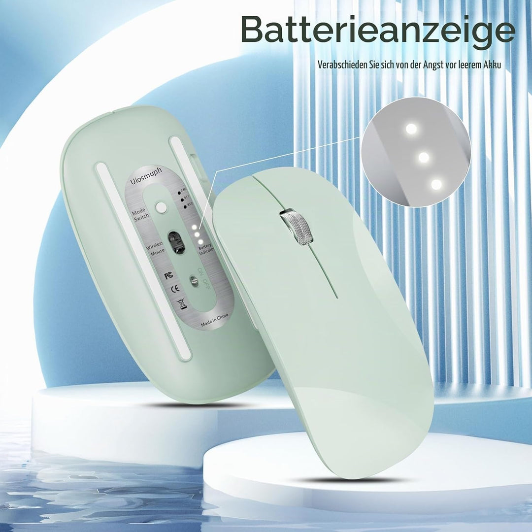 Uiosmuph Bluetooth Maus, Kabellose Maus mit USB-Nano-Empfänger, Tri-Mode (Dual Bluetooth 5.1 + 2.4GH