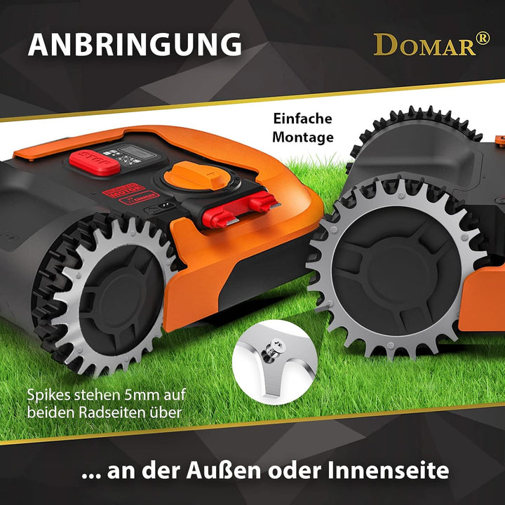 Domar Mähroboter Spikes aus Edelstahl I entgratete Spikes zur Traktionsverbesserung kompatibel mit A