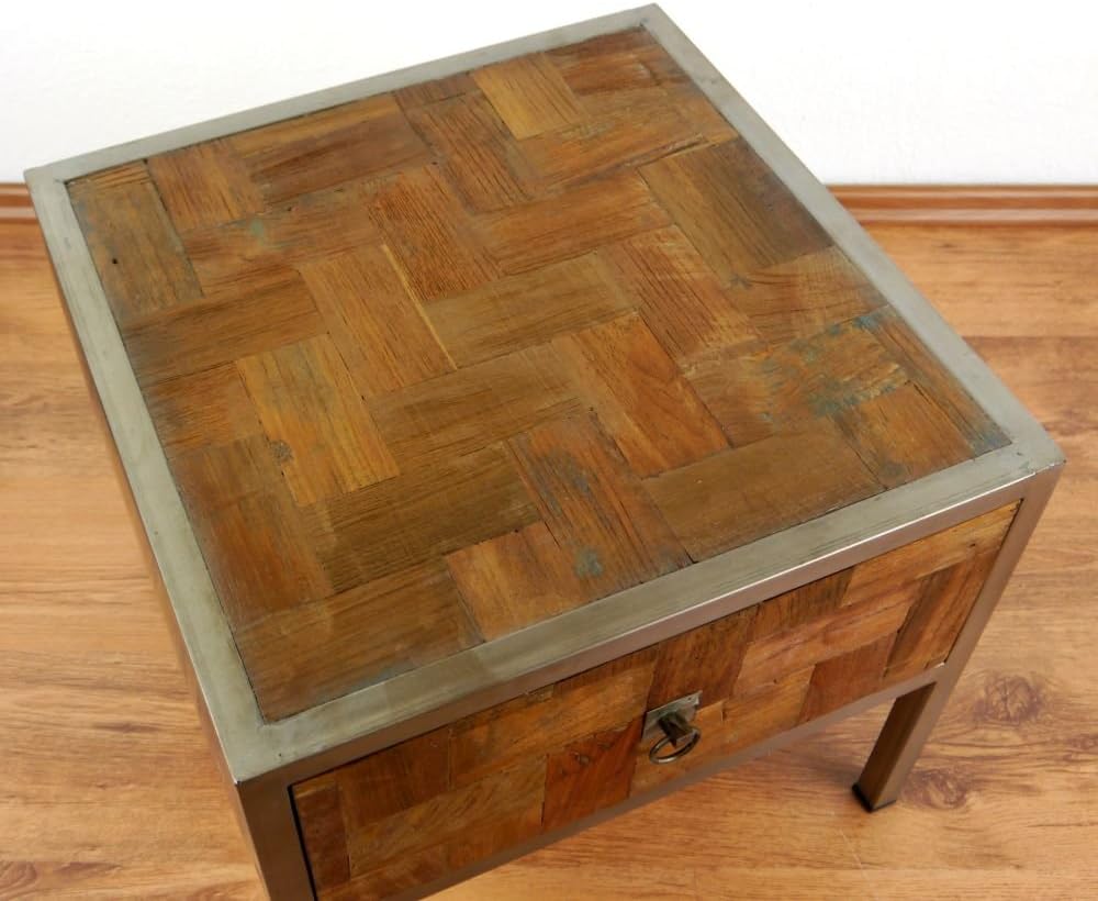 livasia Java Beistelltisch aus Metall und Teakholz | Nachttisch im Industrial Design | Asiatische Mö