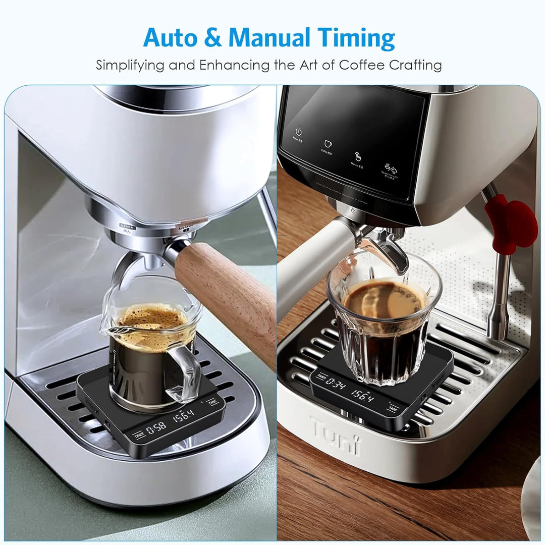 Brifit Mini Kaffeewaage mit Timer, Espresso Waage 2kg/0.1g, Feinwaage mit 3 Masseinheit, USB Wiedera