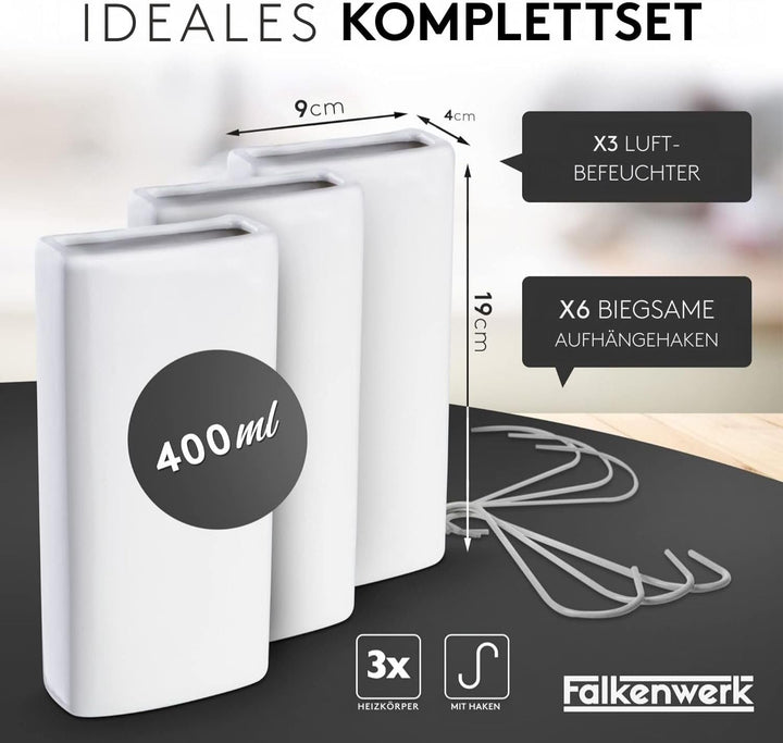 FALKENWERK Keramik Heizkörper Luftbefeuchter [3 Stück] - Universelle Luftbefeuchter Heizkörper mit f