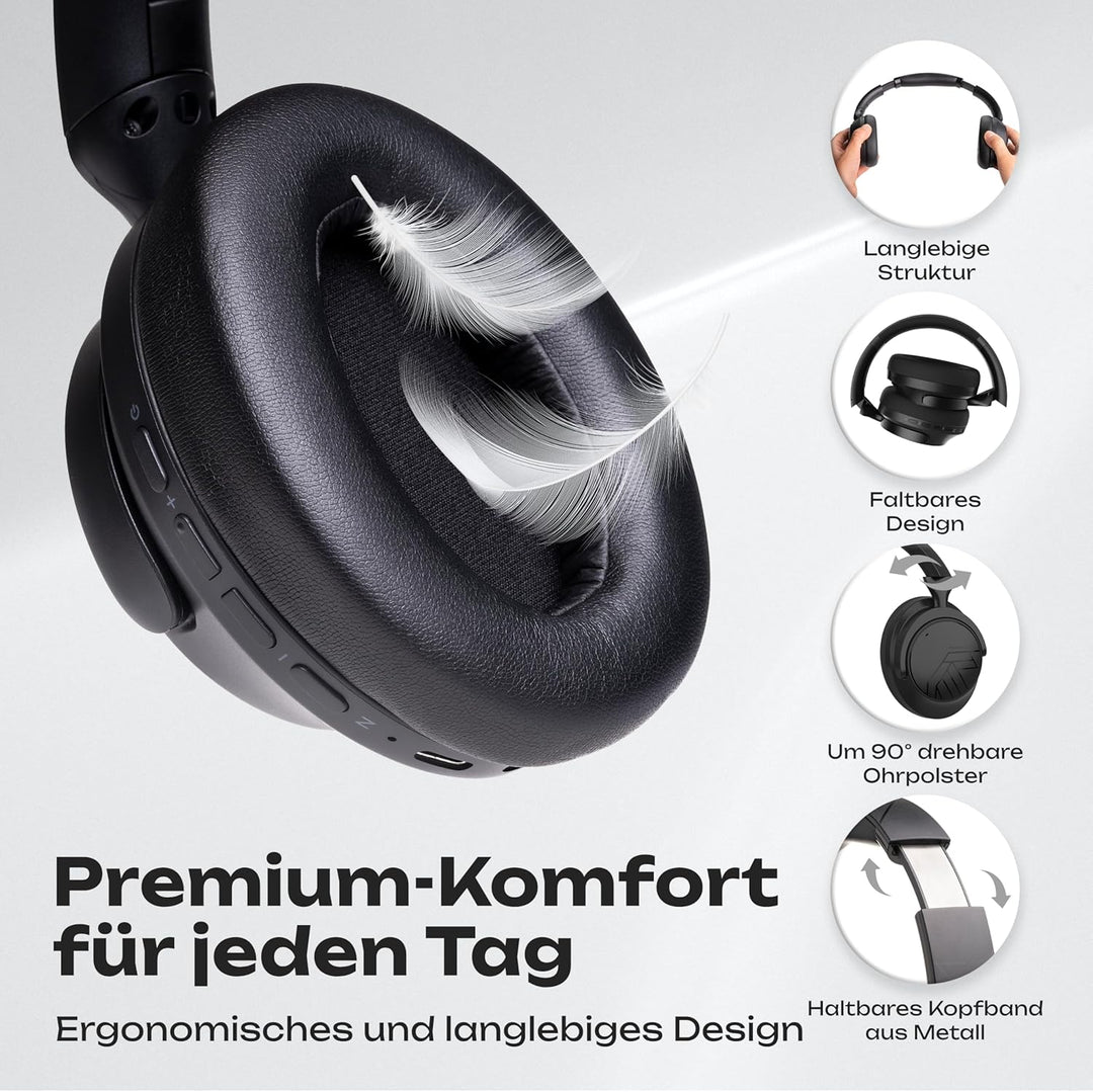PowerLocus Over-Ear Kopfhörer Kabellos Bluetooth, Hybrid Active Noise Cancelling Kopfhörer, 70+ std.
