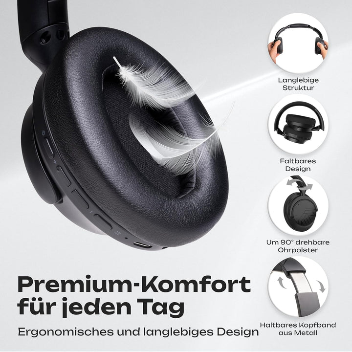PowerLocus Over-Ear Kopfhörer Kabellos Bluetooth, Hybrid Active Noise Cancelling Kopfhörer, 70+ std.