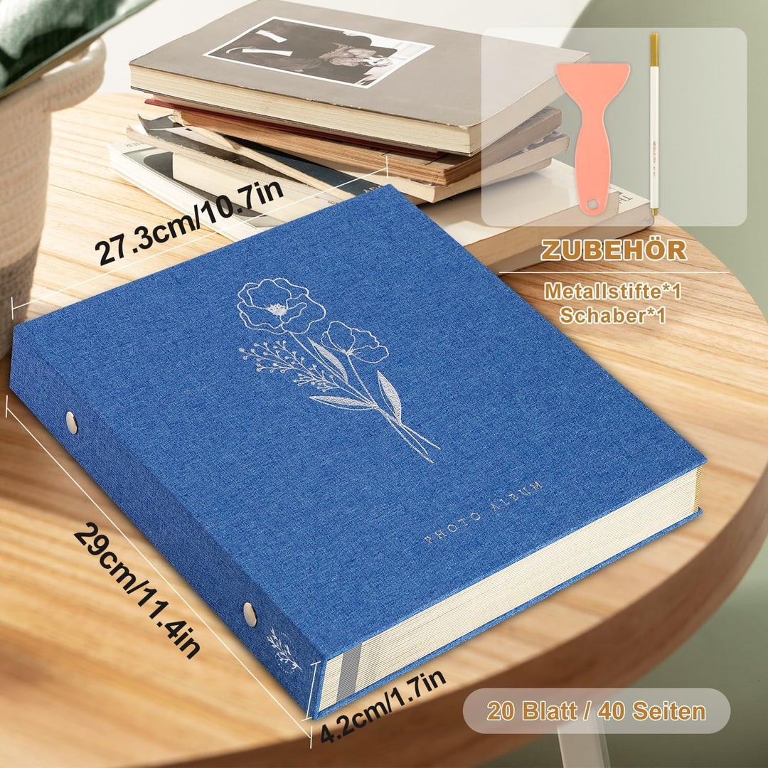 Lanpn Fotoalbum Selbstklebend Einkleben Scrapbook, Leinen Gross Weisse Seiten Fotobuch zum Selbstges