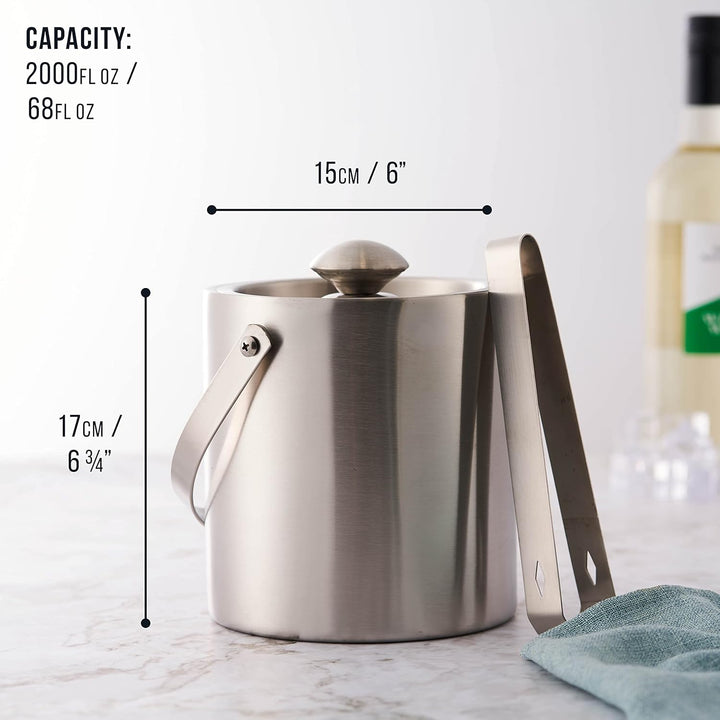 Oak & Steel - Doppelwandiger Edelstahl-Eiskübel mit Deckel und Zange (gross 2L) - Eleganter Eiskübel