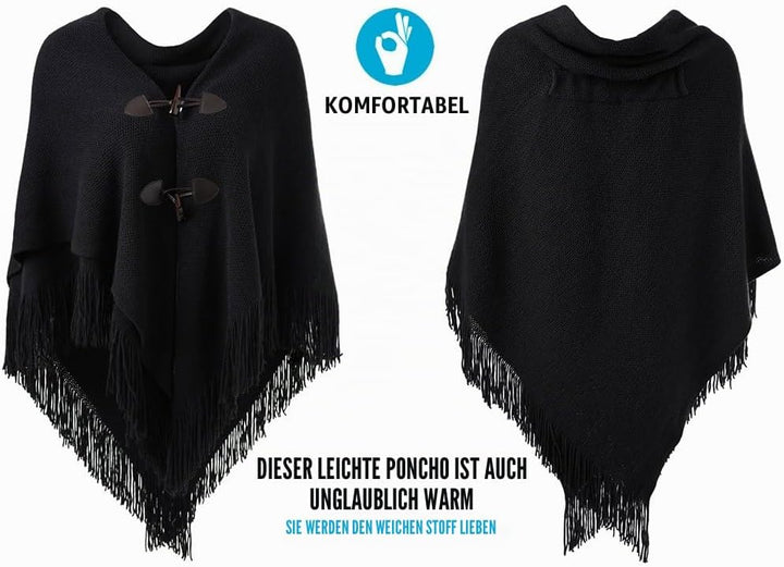 Ferand Damen Poncho Locker sitzender Cape Schal mit offener Vorderseite für Herbst und Winter Schwar