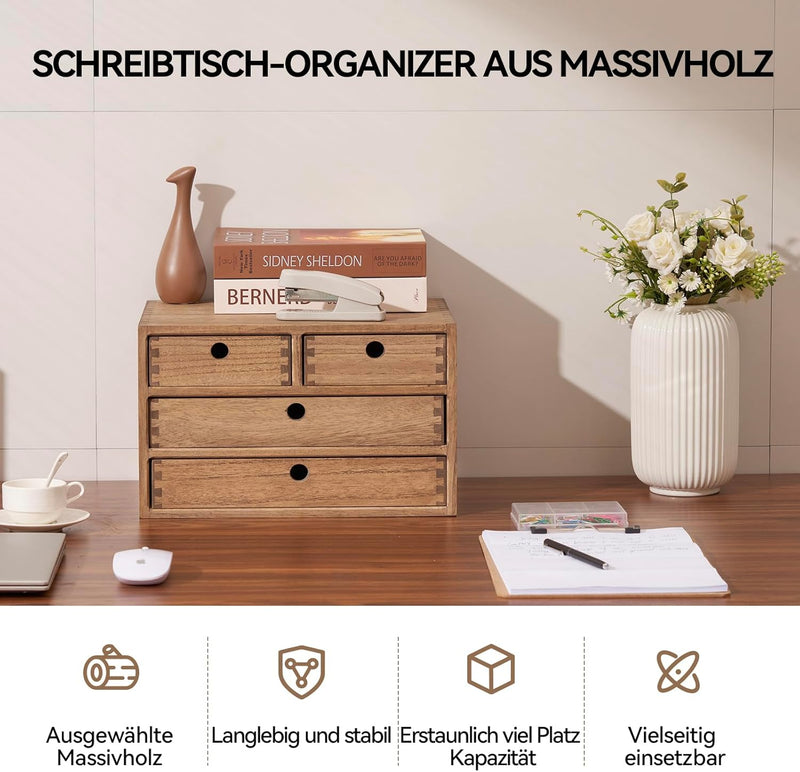 KIRIGEN Holz Schreibtisch-Organizer mit Schubladen Heimarbeitsplatz Bürobedarf Holz Aufbewahrungsbox