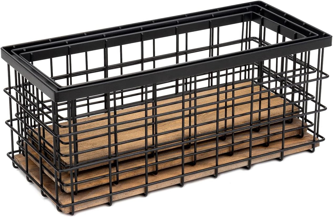 TIEYIPIN Farmhouse Decor Aufbewahrungskörbe aus Metalldraht, Holzsockel, Organisierungskorb, Caddy f