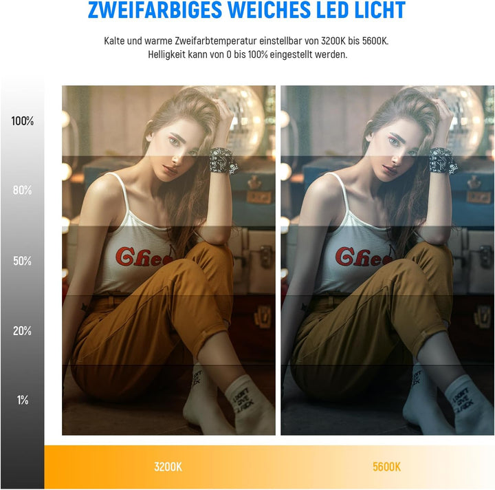 NEEWER 13" LED Videolicht Panel Set mit Stativ, Streaming Licht mit Lithium Akku 2er Pack weiches LE