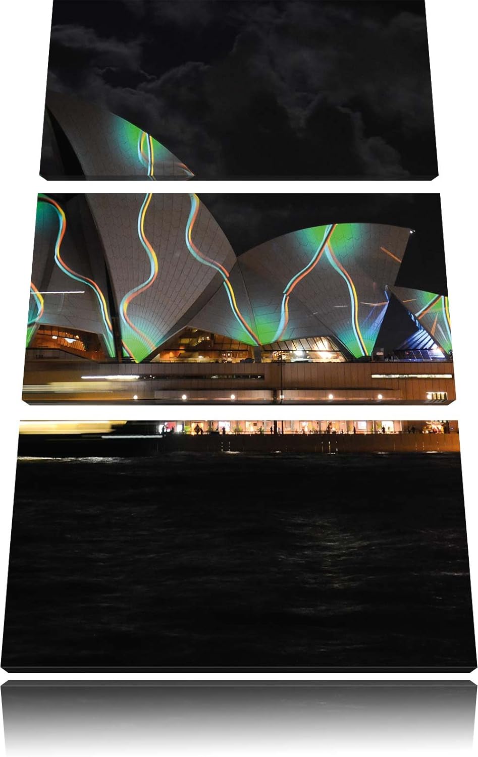 Pixxprint Sydney Opera House grüne Beleuchtung 3-Teiler Leinwandbild 120x80 Bild auf Leinwand