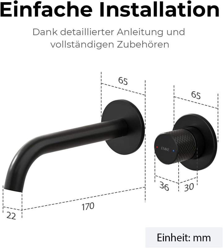 EMKE Waschtischarmatur Unterputz für Wandmontage, Wasserhahn Bad Unterputz, Mischbatterie Waschbecke