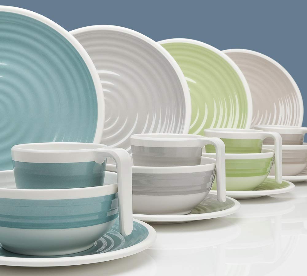 Melamin Camping Geschirr Set 1-4 Personen Harmonie 4-32 Teilig + Gläser Wassergläser Weingläser Cham