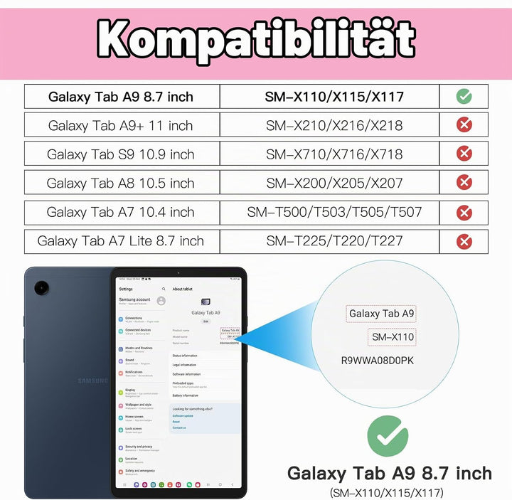 BRAECN für Samsung Galaxy Tab A9 Hülle 8,7 Zoll 2023 SM-X110/X115/X117, Stossfeste Robuste Tragbare