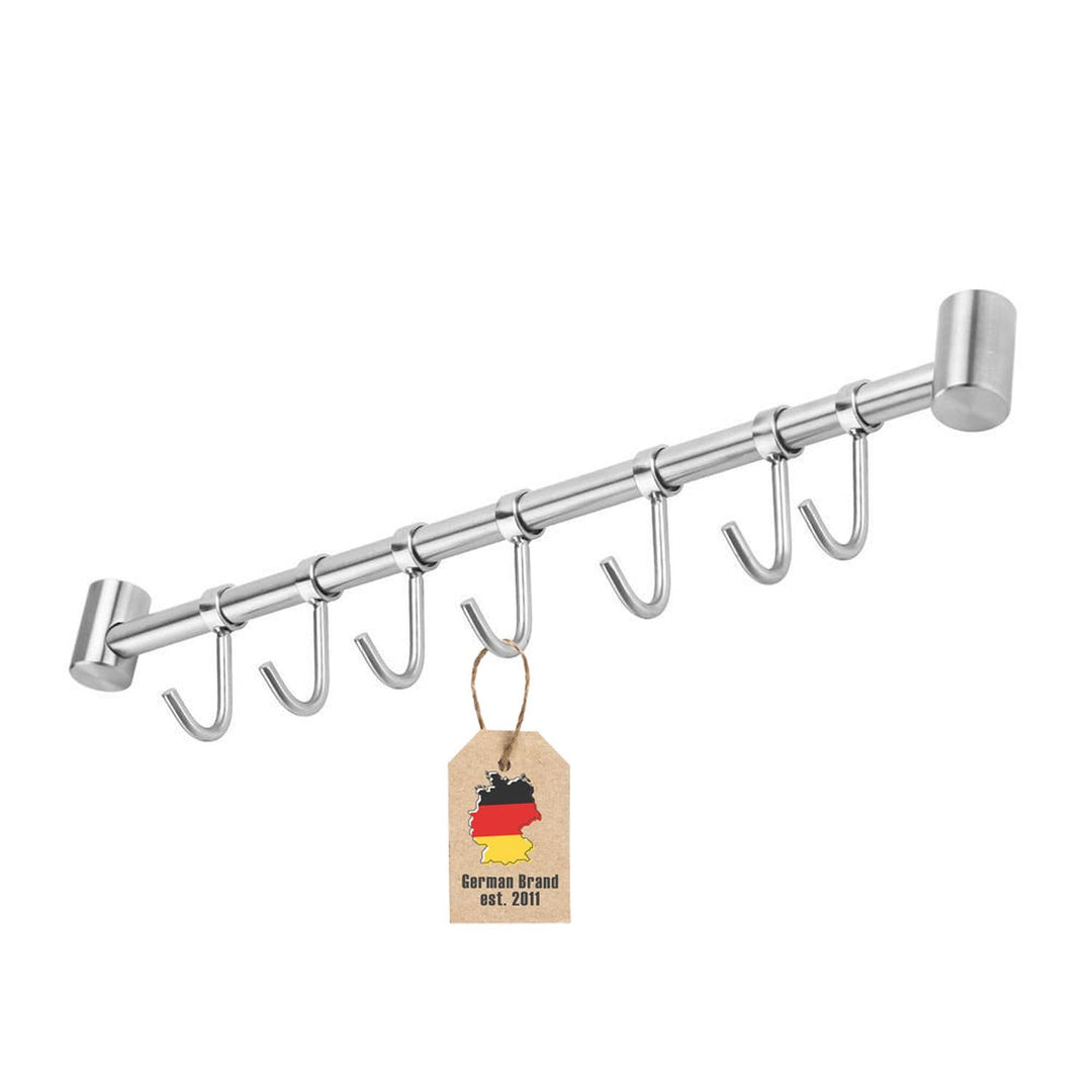 Hängeleiste für die Küche aus Edelstahl mit 7 beweglichen Haken zum Bohren - 39.6 x 3.4 x 2.2 cm - K