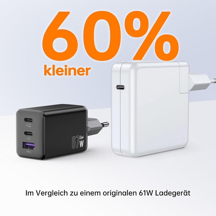 NOVOO 67W USB C Ladegerät GaN Ⅲ USB C Netzteil Schnellladegerät Kompaktes Reisen kompatibel MacBook