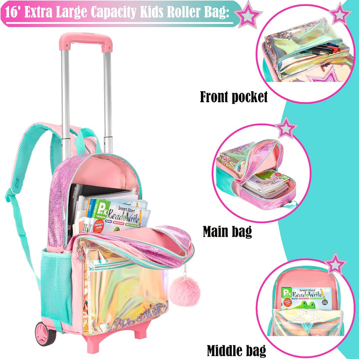 Rucksack Mädchen Schulranzen Trolley,Schulrucksack Mädchen Teenager,Egchescebo 3PCS 16”Kinder Schult