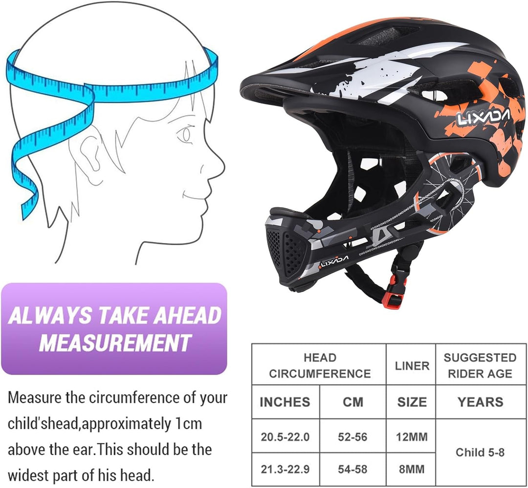 Lixada Fahrradhelm Kinder Helm Fullface Abnehmbar Unisex 50-56cm Children's Helmet 2-In-2 Integrated