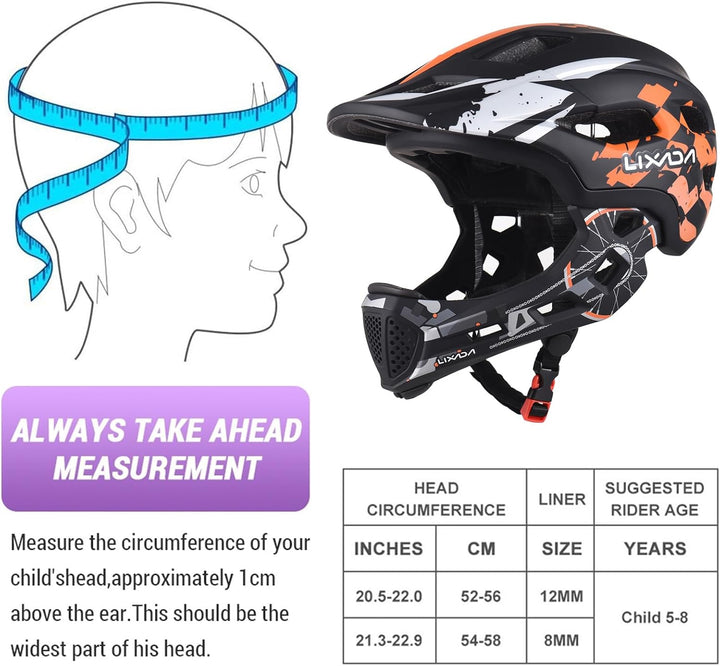 Lixada Fahrradhelm Kinder Helm Fullface Abnehmbar Unisex 50-56cm Children's Helmet 2-In-2 Integrated
