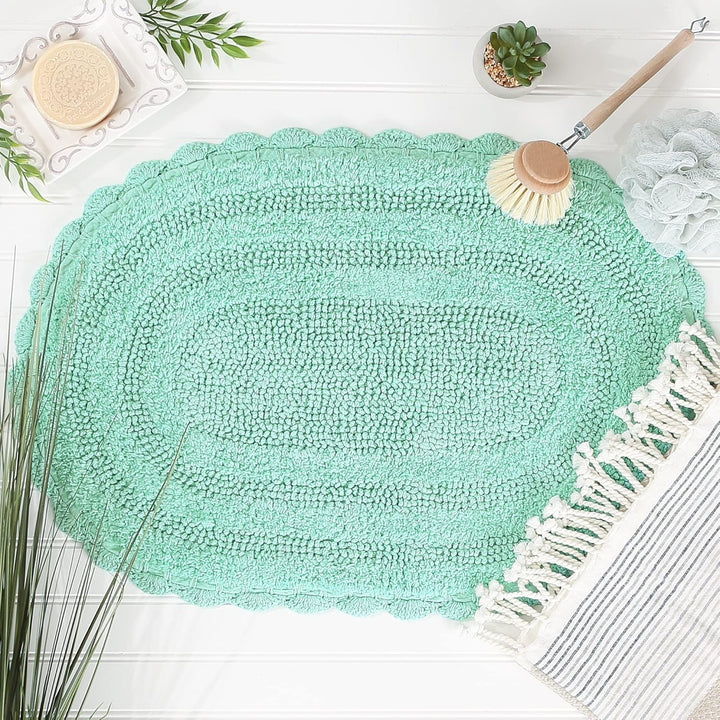 DII Crochet Collection Wende-Badematte, klein, oval, 43 x 61 cm, Aqua Small Oval, 17x24" Aqua, Small