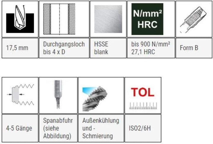 Baer Maschinengewindebohrer M20 HSSG Form B Gewindeschneider - Grösse M 20 x 2,5 - DIN 376 Maschinen
