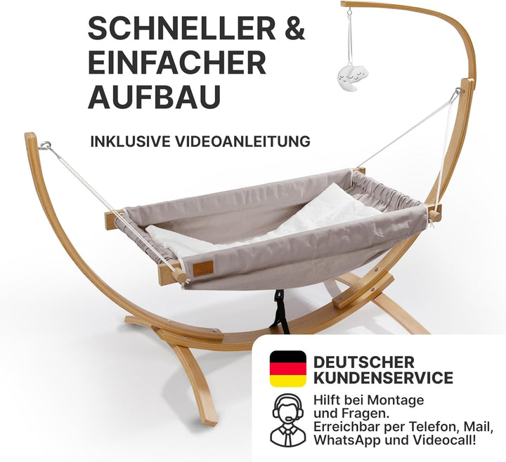 CHILDOO Baby Hängematte [QuickFix-Schlaufe] Babywiege Babybett Federwiege mit Gestell Kinderschaukel