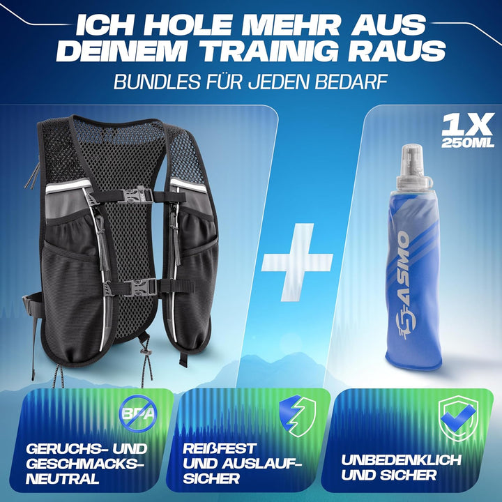 SASMO® Laufweste Damen & Herren 5L / 2L | Running Vest - Ultraleicht & atmungsaktiv| Laufrucksack Da