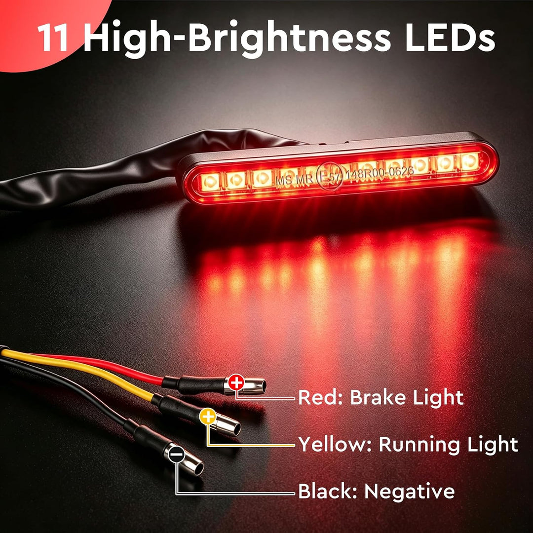 efuturetime Mini LED Motorrad Rücklich mit Bremslicht, 12V, E57 E-geprüft Schwarz, Schwarz