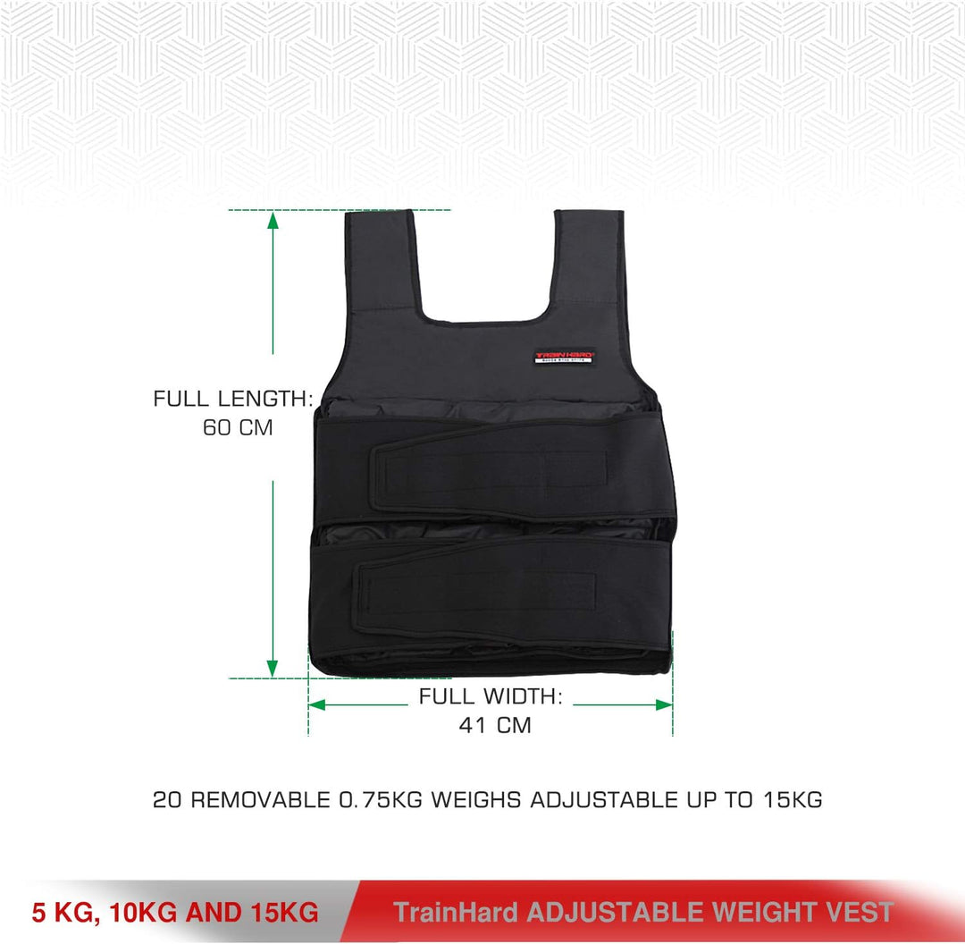 TrainHard 5 kg / 10 kg / 15 kg Verstellbare Gewichtsweste, Trainingsweste für Krafttraining, Laufen,