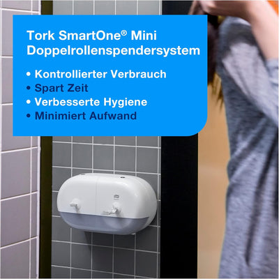 Tork SmartOne® Mini Doppelrollenspender für Toilettenpapier Weiss T9, Hohe Kapazität, Elevation Lini