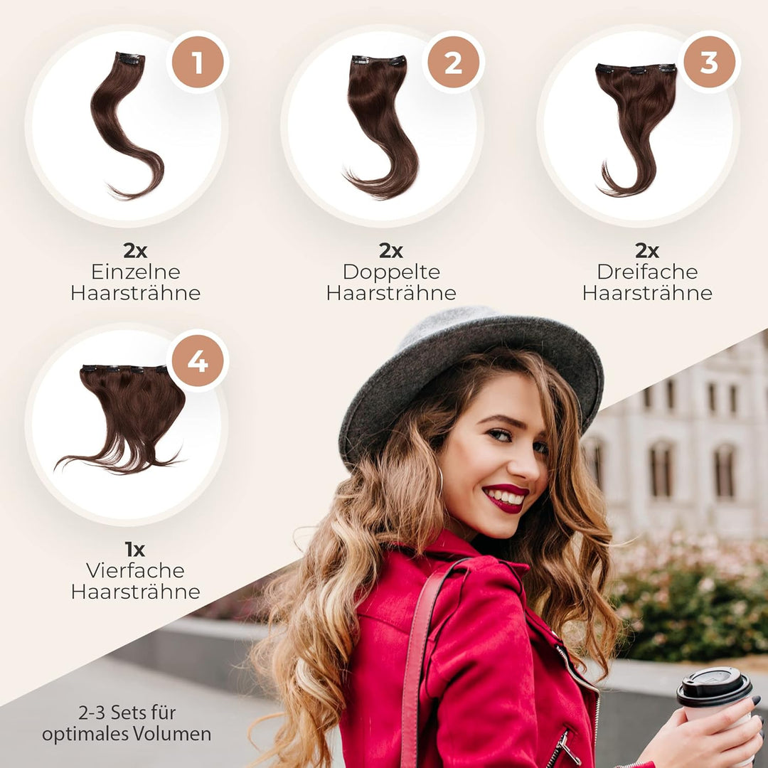 Beauty Full Hair Clip in Extensions Echthaar 35cm 100g Dunkelbraun | Haarverlängerung Echthaar Clip