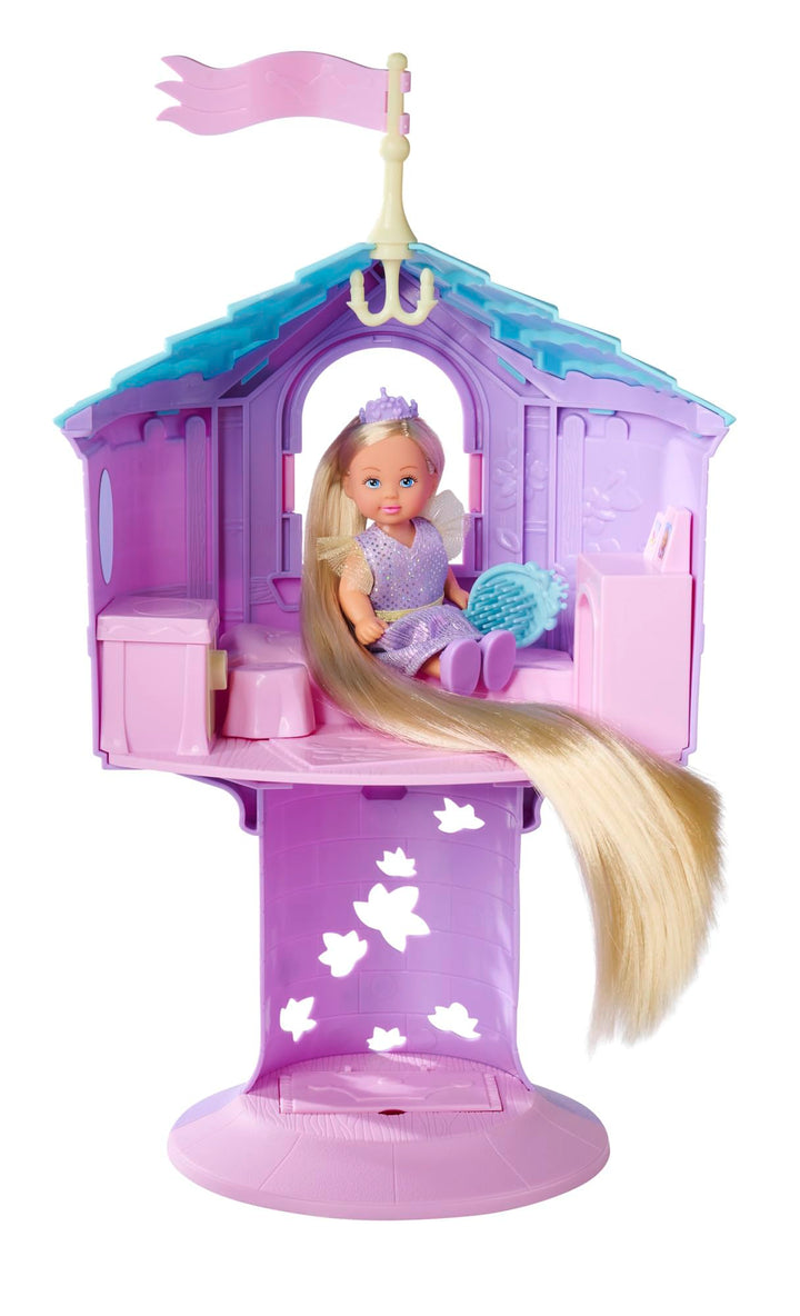 Simba Evi Love Rapunzelturm, Spieluppe als Märchenprinzessin mit extra Langen Haaren und Turm zum Be